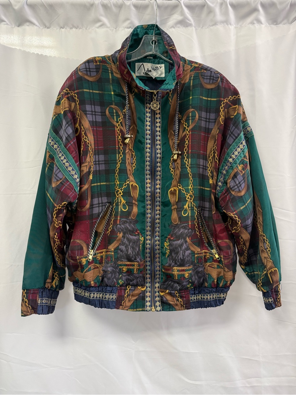 Vintage John Weitz Wondbreaker Jacket Equestrian Scottie Dog Giant Schnauzer L